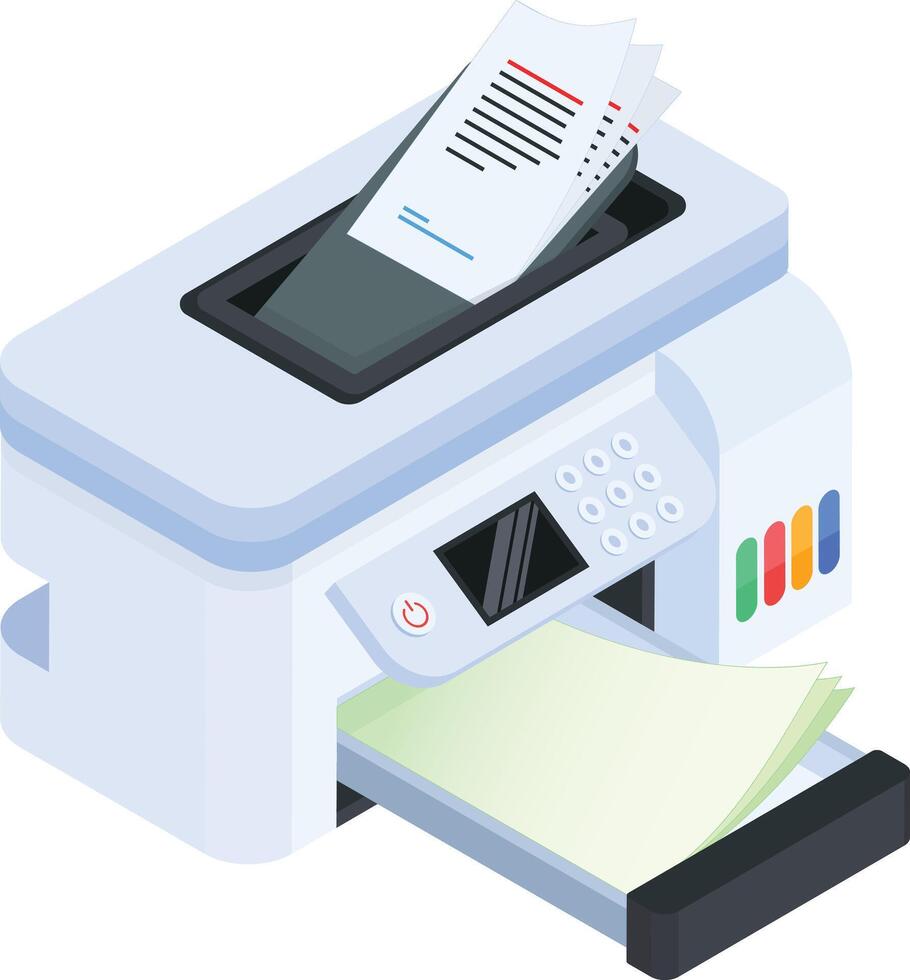 Isometric Printer printing Papers vector