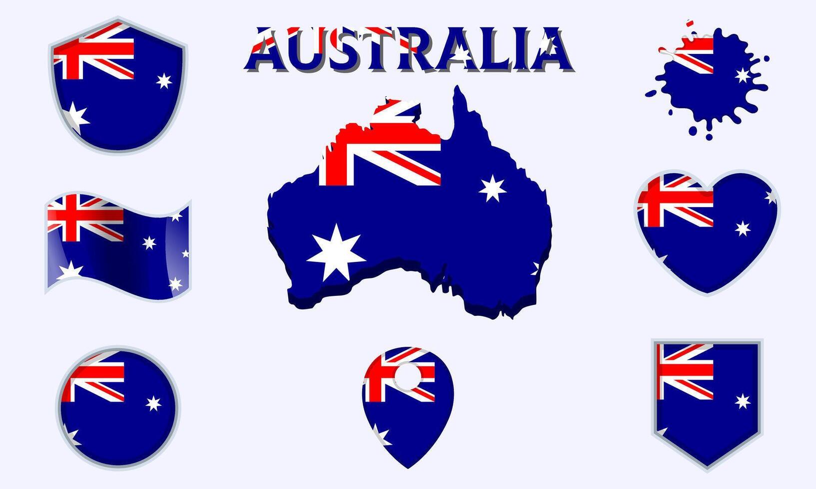 Collection of flat national flags of Australia with map vector