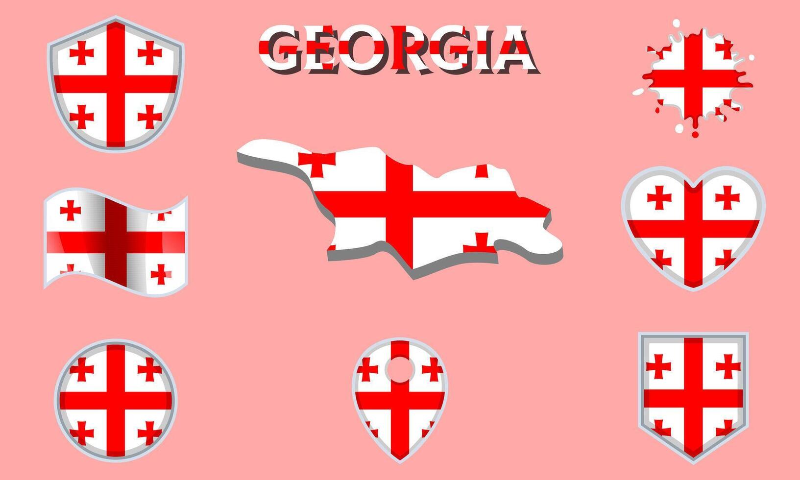 Collection of flat national flags of Georgia with map vector
