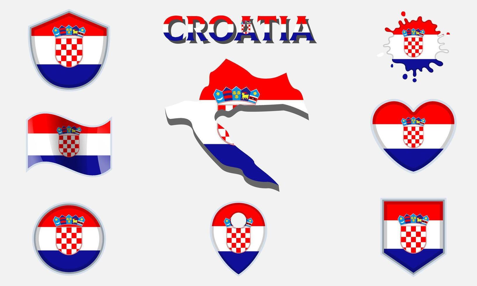 Collection of flat national flags of Croatia with map vector