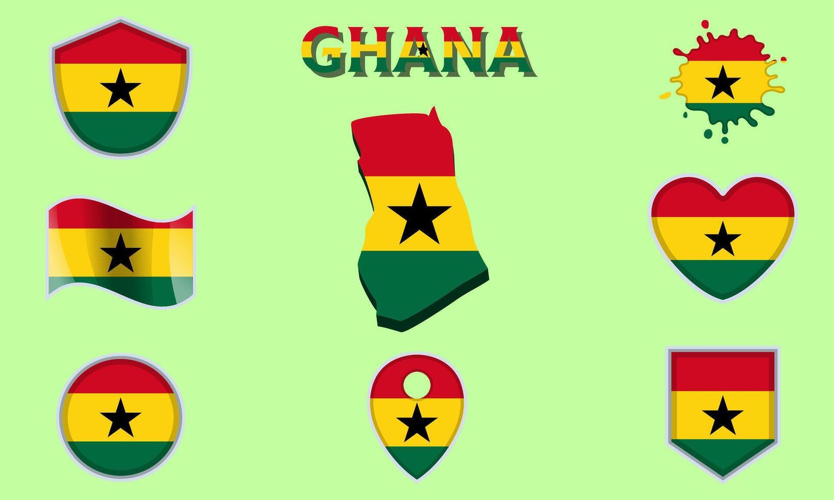 Collection of flat national flags of Ghana with map vector