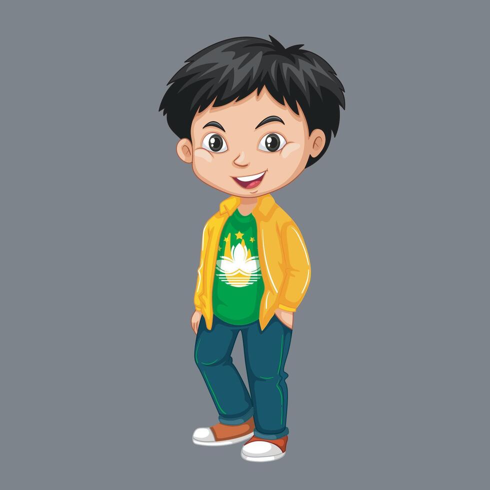 Boy wearing shirt with Macau flag vector