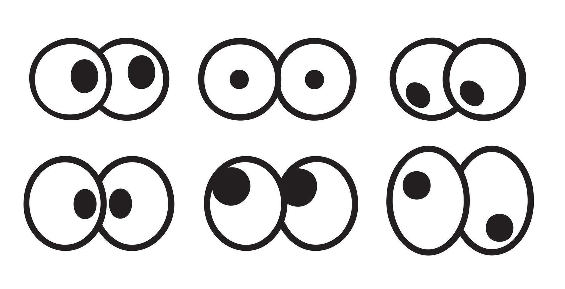 Eye comic view. Black cute funny eyesight. Set of Surprised, angry and happy expression isolated on white background vector