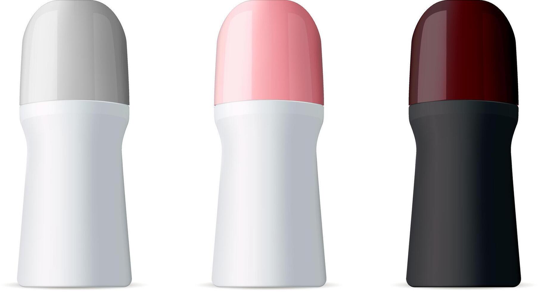 Deodorant roll cosmetic mockup illustration set. Antiperspirant container for personal hygiene care. packaging with different colors and caps design template. vector