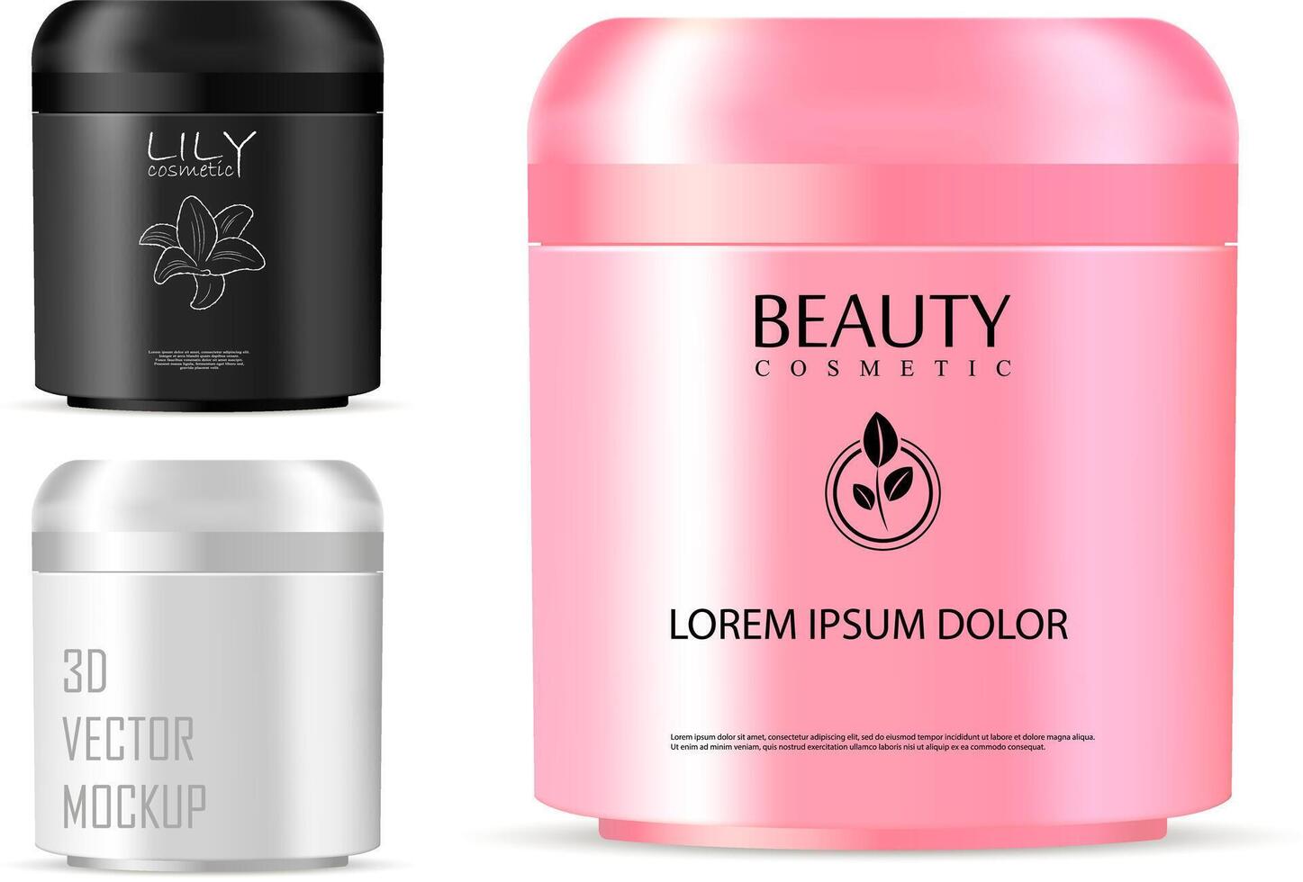Cosmetic jar mockup for cream, ointment, powder and other products. Photo realistic packaging template with sample label and logo design. Front view. 3d illustration. vector