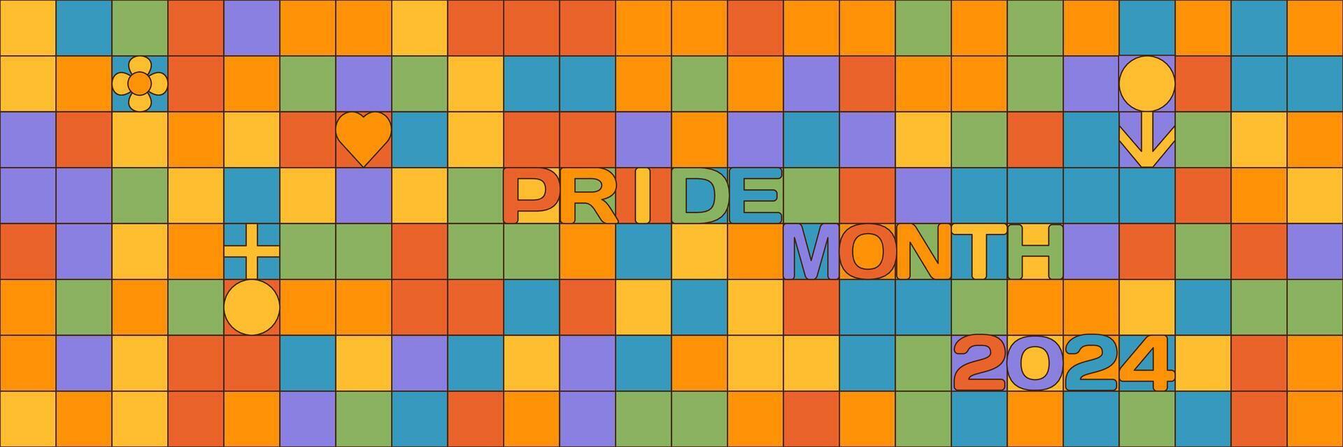 Geometric LGBT Pride mosaic banner with simple typography - pride month 2024. illustration vector