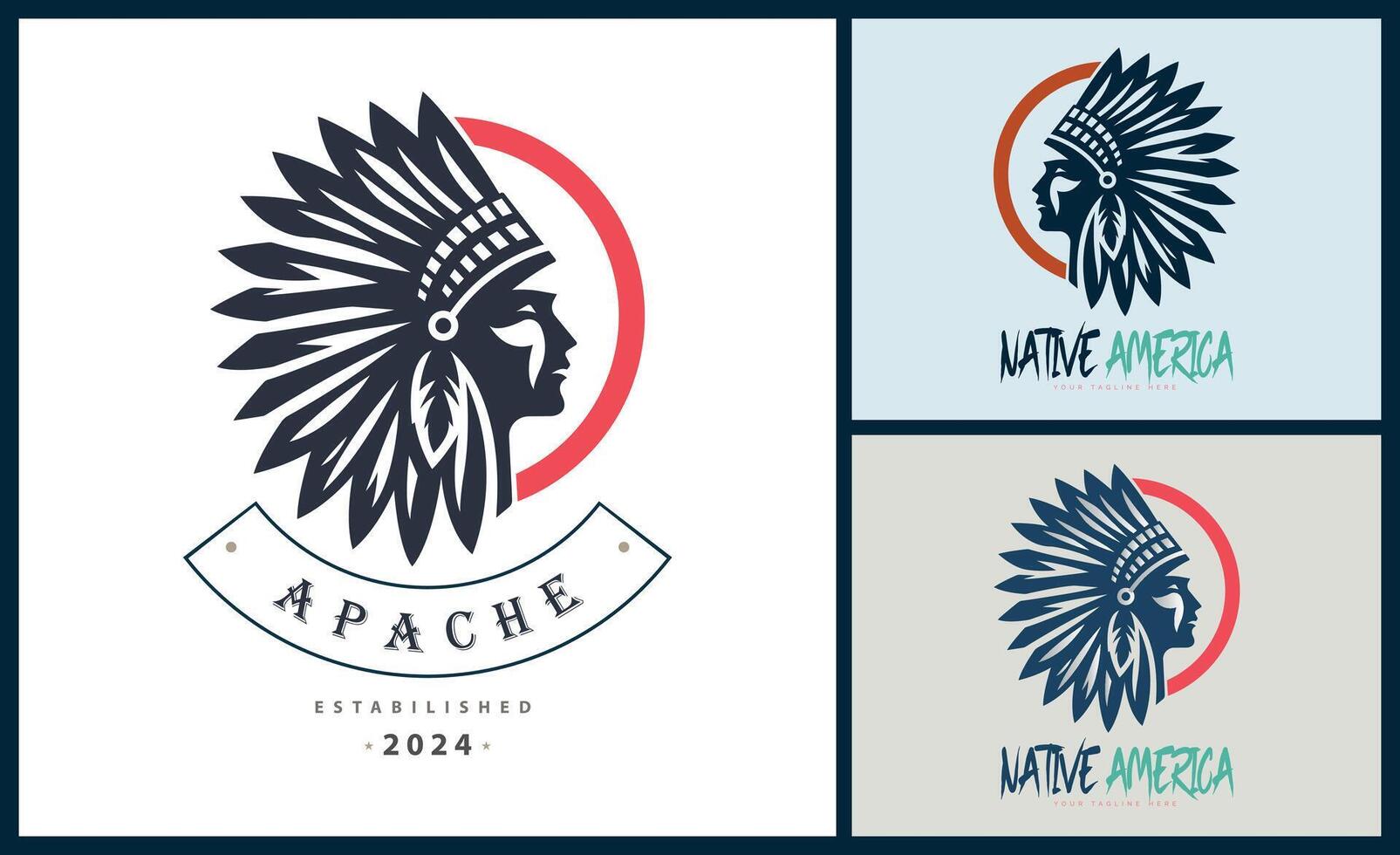 Apache indian aztec native american warrior tribes face head logo template design vector