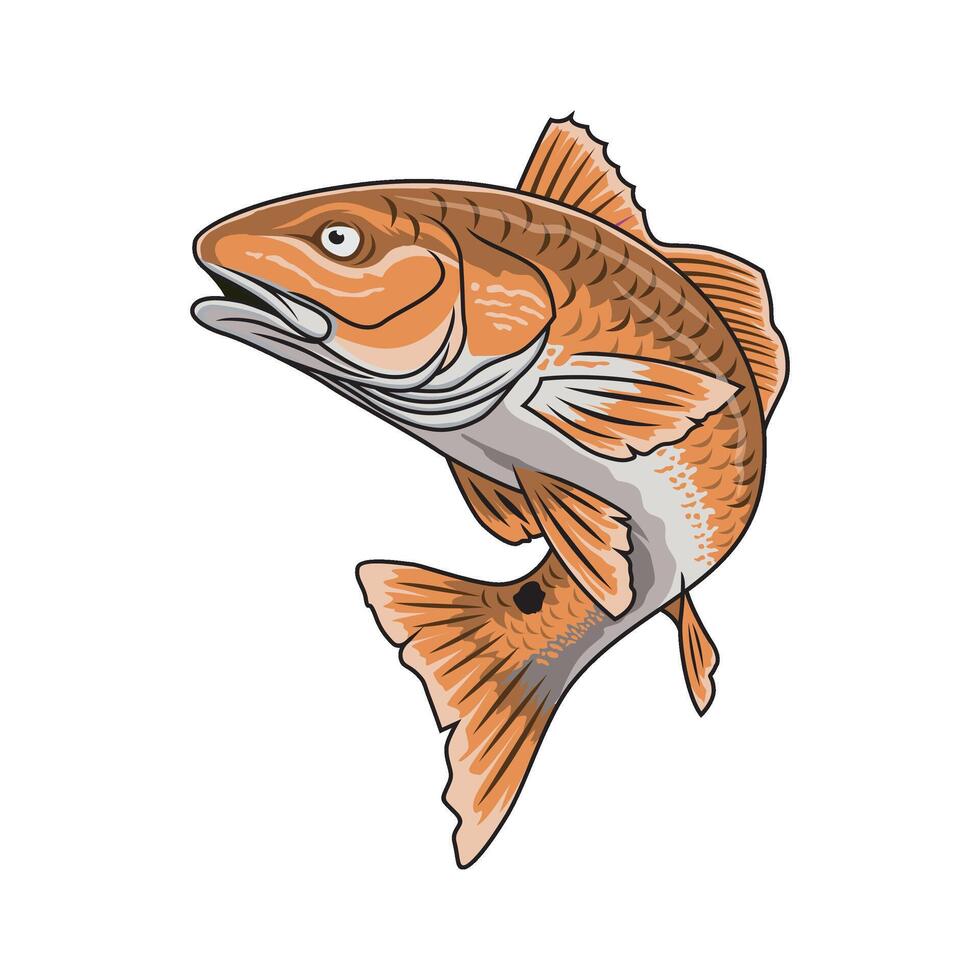 redfish fishing illustration logo vector