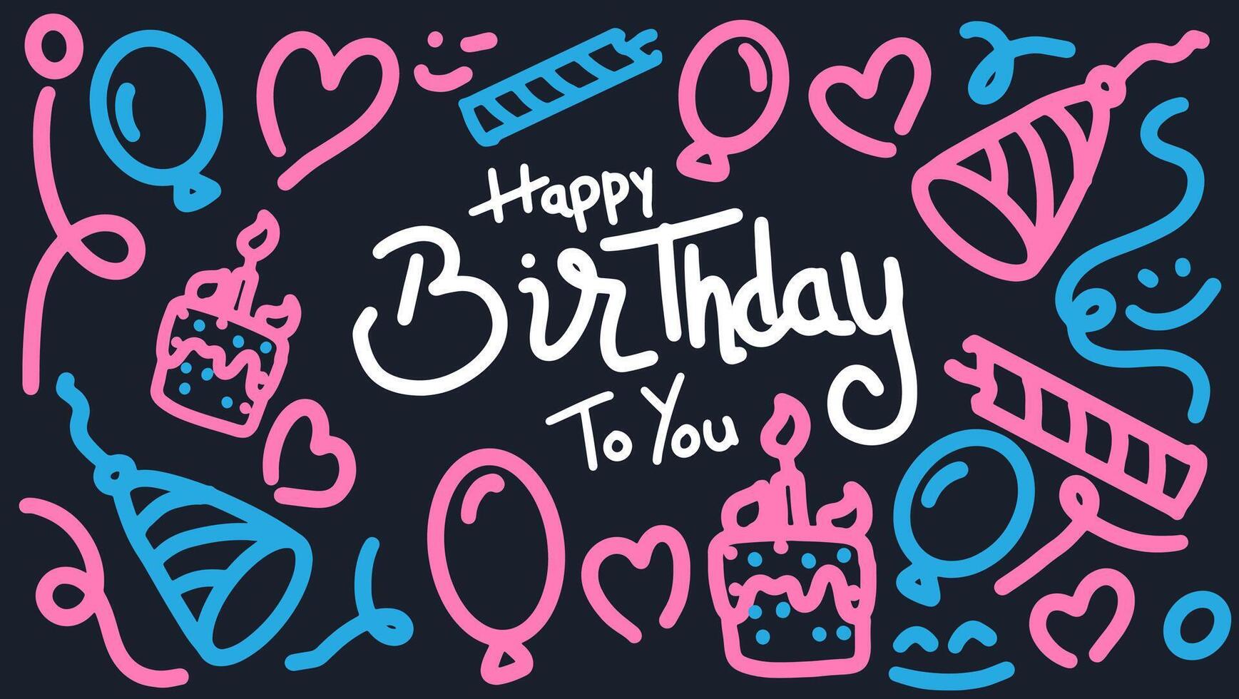 birthday greeting card with doodle art style . illustration vector