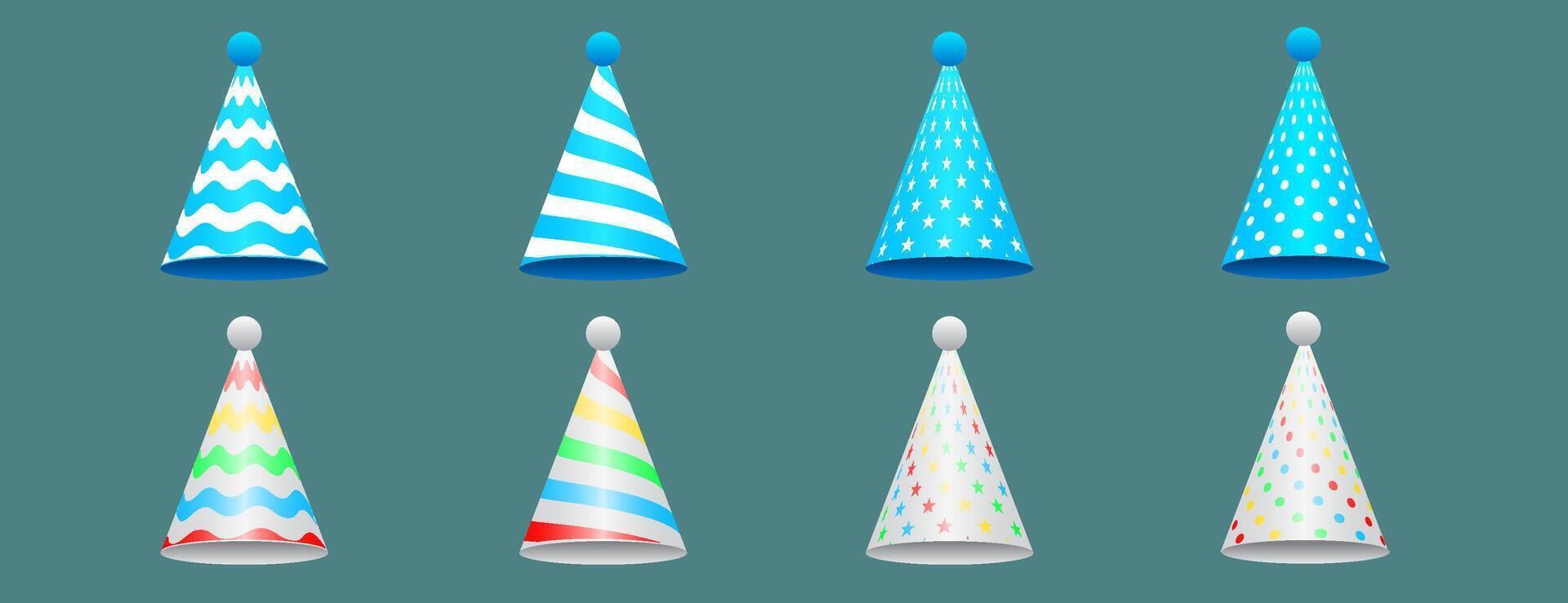 birthday hat set in blue and colorful option color. illustration vector