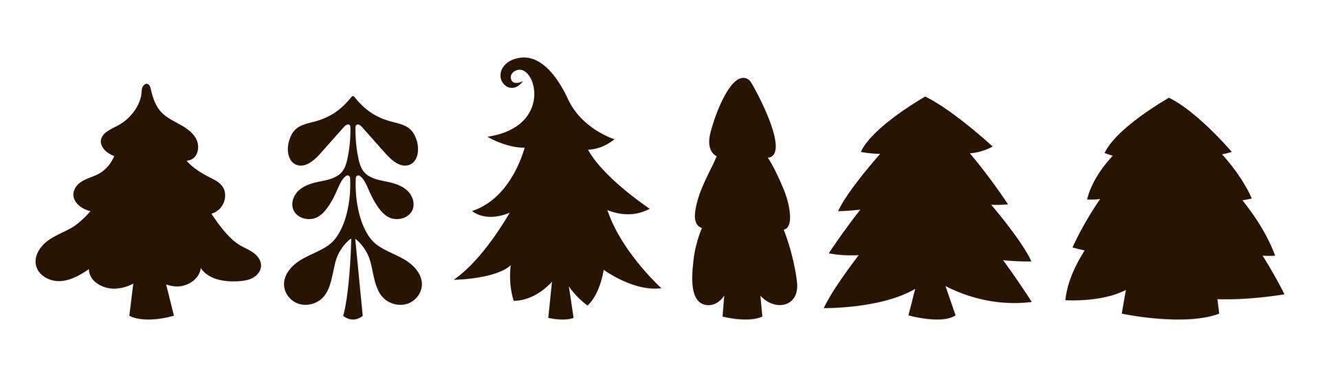 diferente abeto arboles plantilla, silueta. primitivo Navidad arboles de diferente formas gráfico elemento grupo. vector