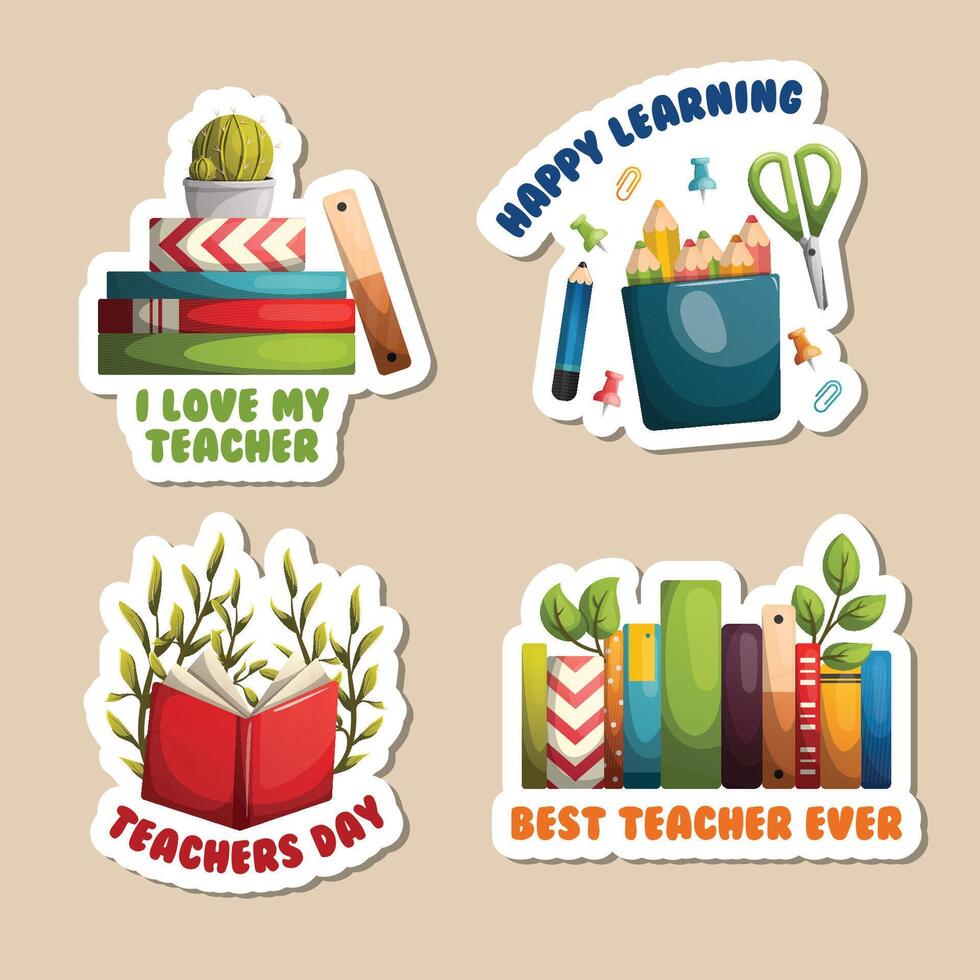 set teachers day sticker illsutration vector