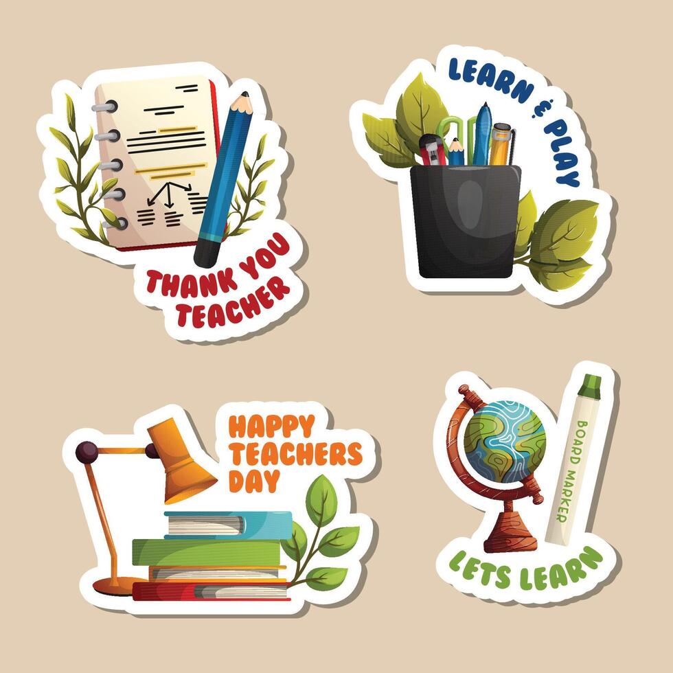 stationery illustration, teachers day sticker set vector