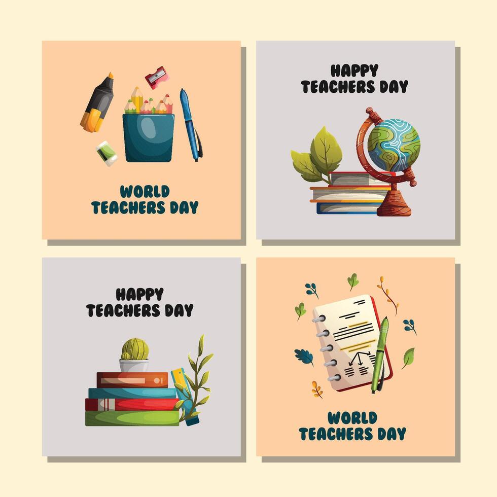 teachers day card set with stationery illustration vector