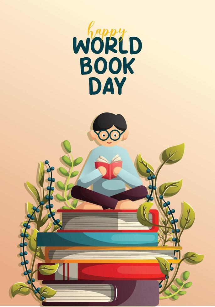 world book day poster illustration with a man vector