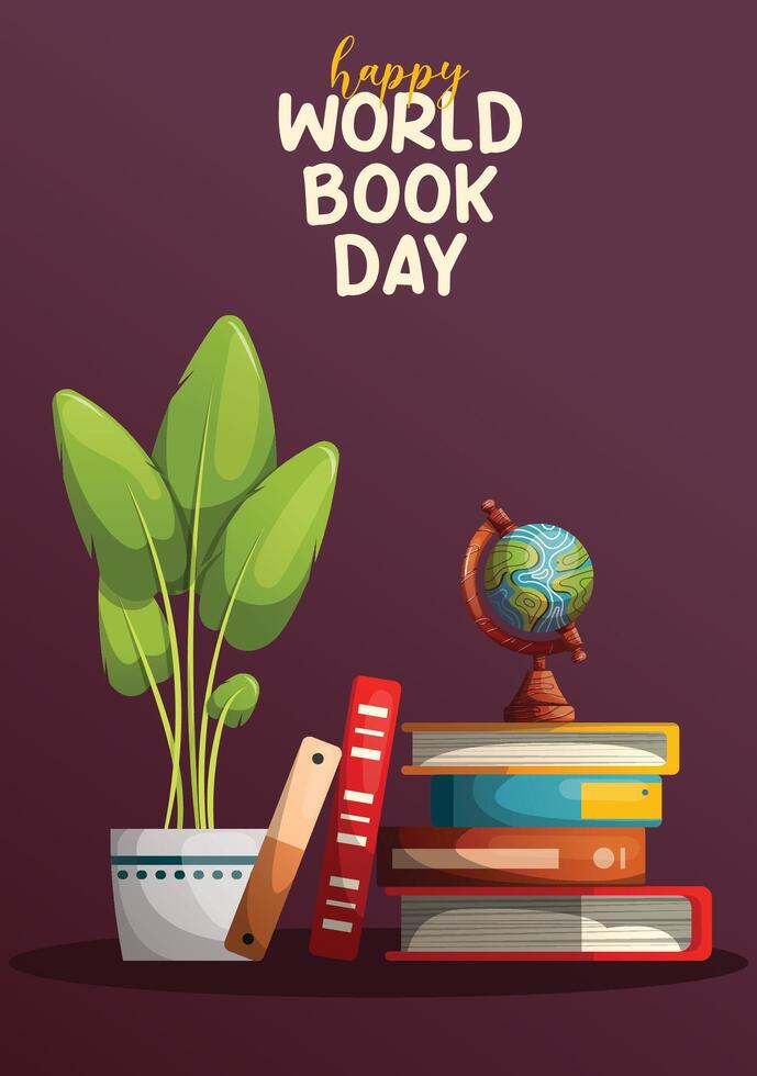 world book day illustration with a plant vector