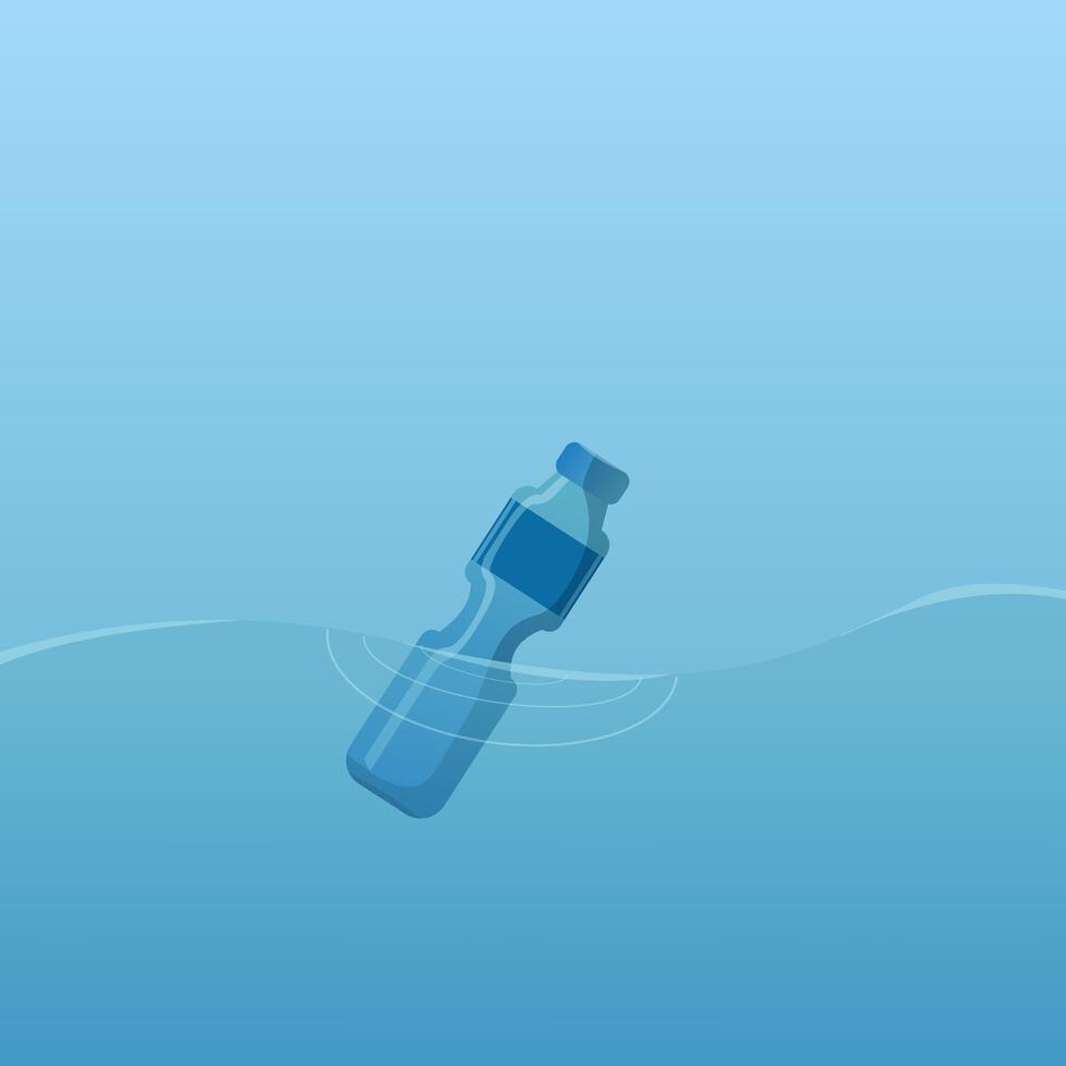 A bottle in the middle of sea, world ocean day, save the ocean vector