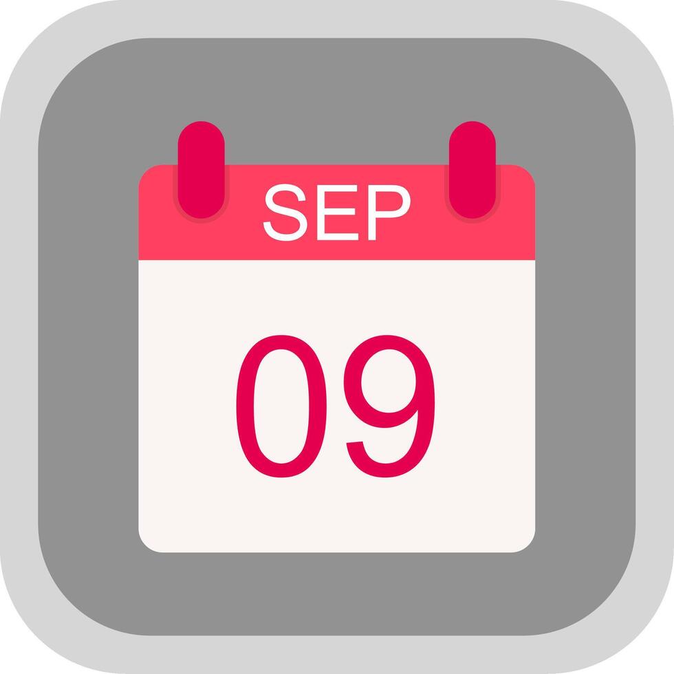 September Flat round corner Icon Design vector