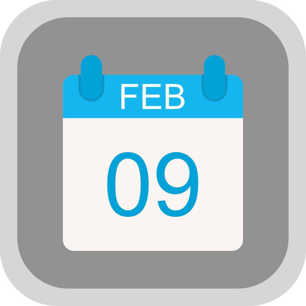 February Flat round corner Icon Design vector