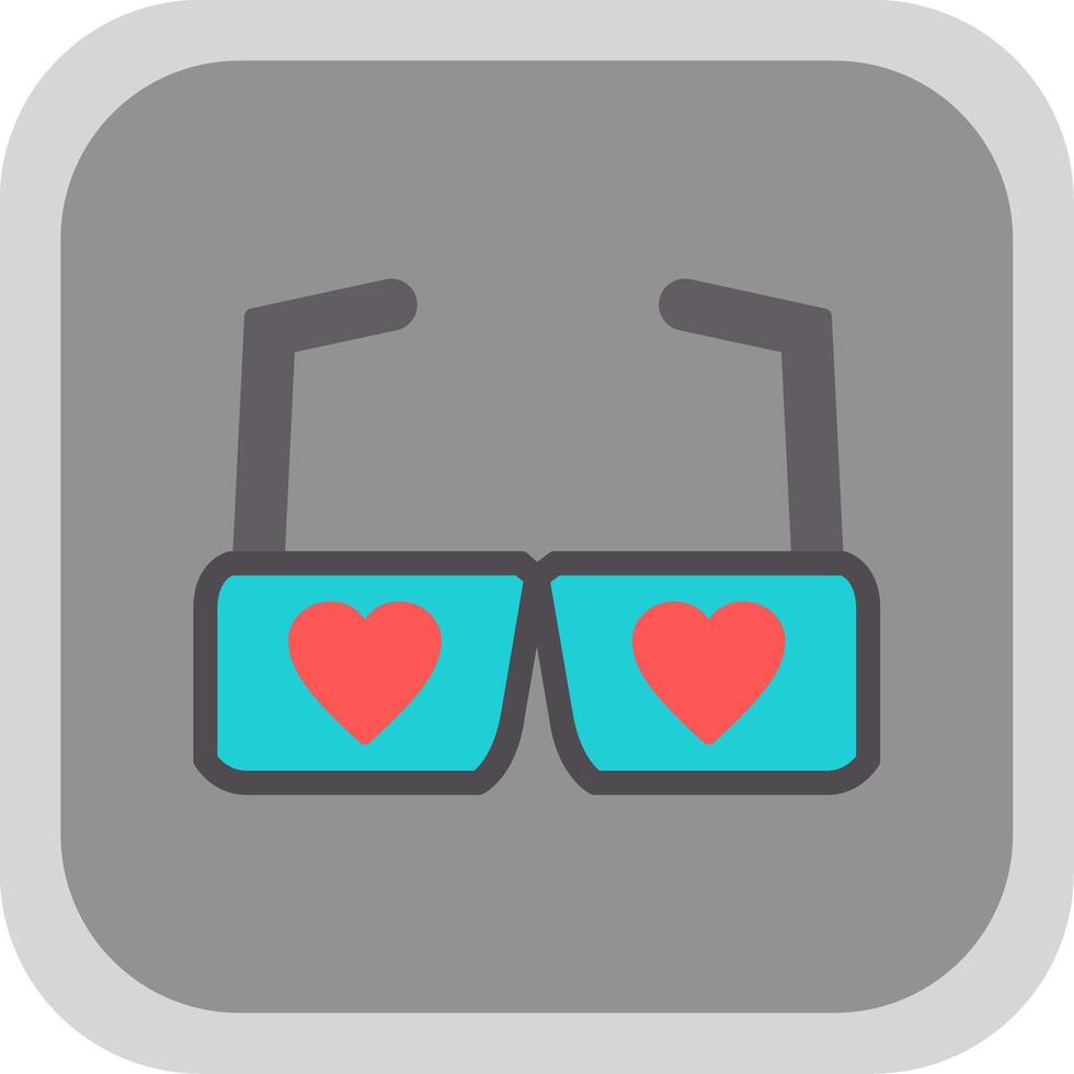 corazón lentes plano redondo esquina icono diseño vector