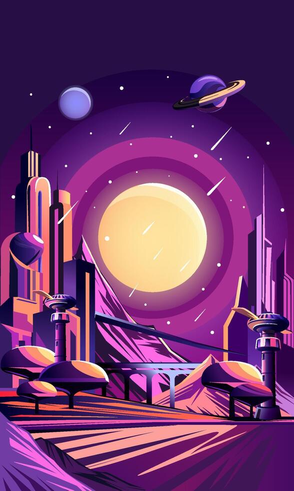 Sci-fi technological future on new planets, illustration vector