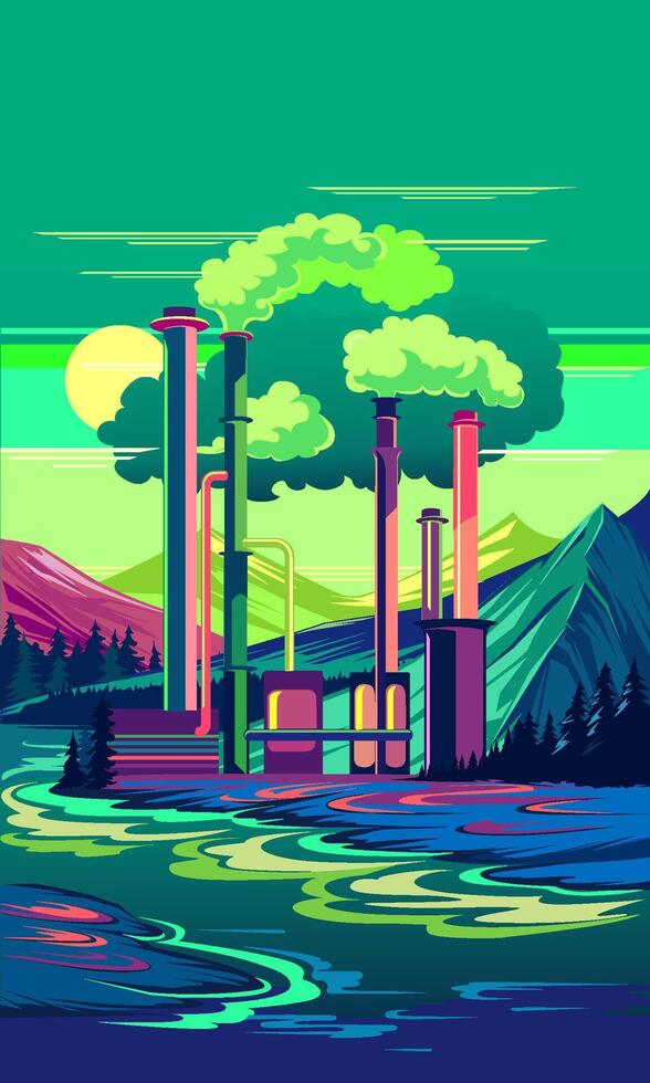 Industrialization and production destroy the environment and kill nature. vector