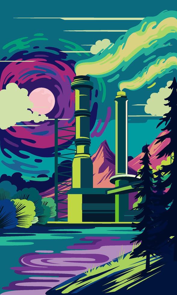 Harmful effects of industrialization on the environment, illustration vector