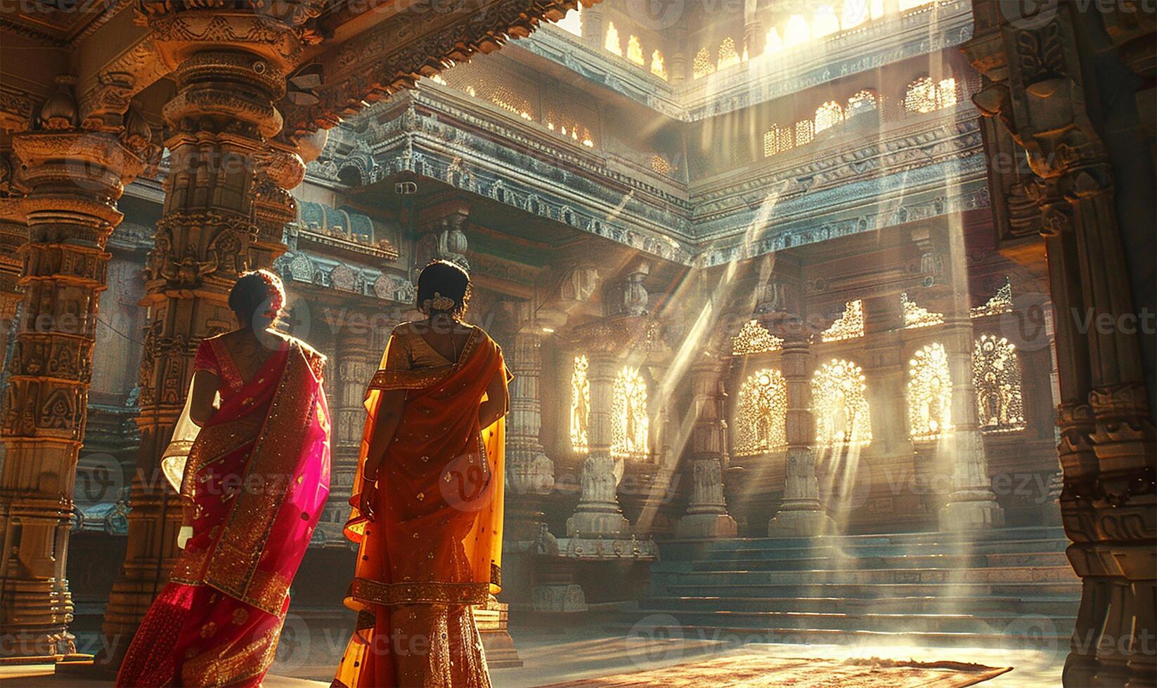 Vibrant saris, sacred space photo