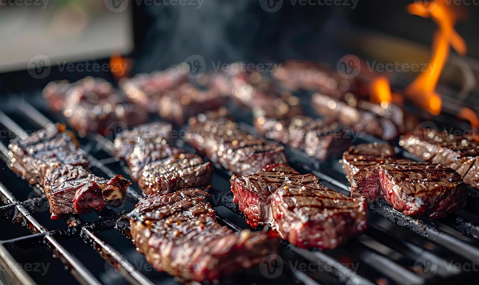 jugoso filetes besado por ardiente llamas transformar en un abrasador parrilla rallar foto