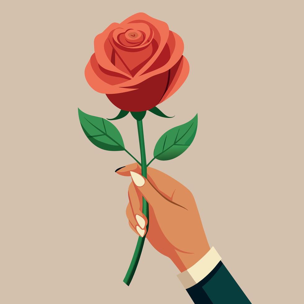 A Hand Holding Rose Flat style illustration vector