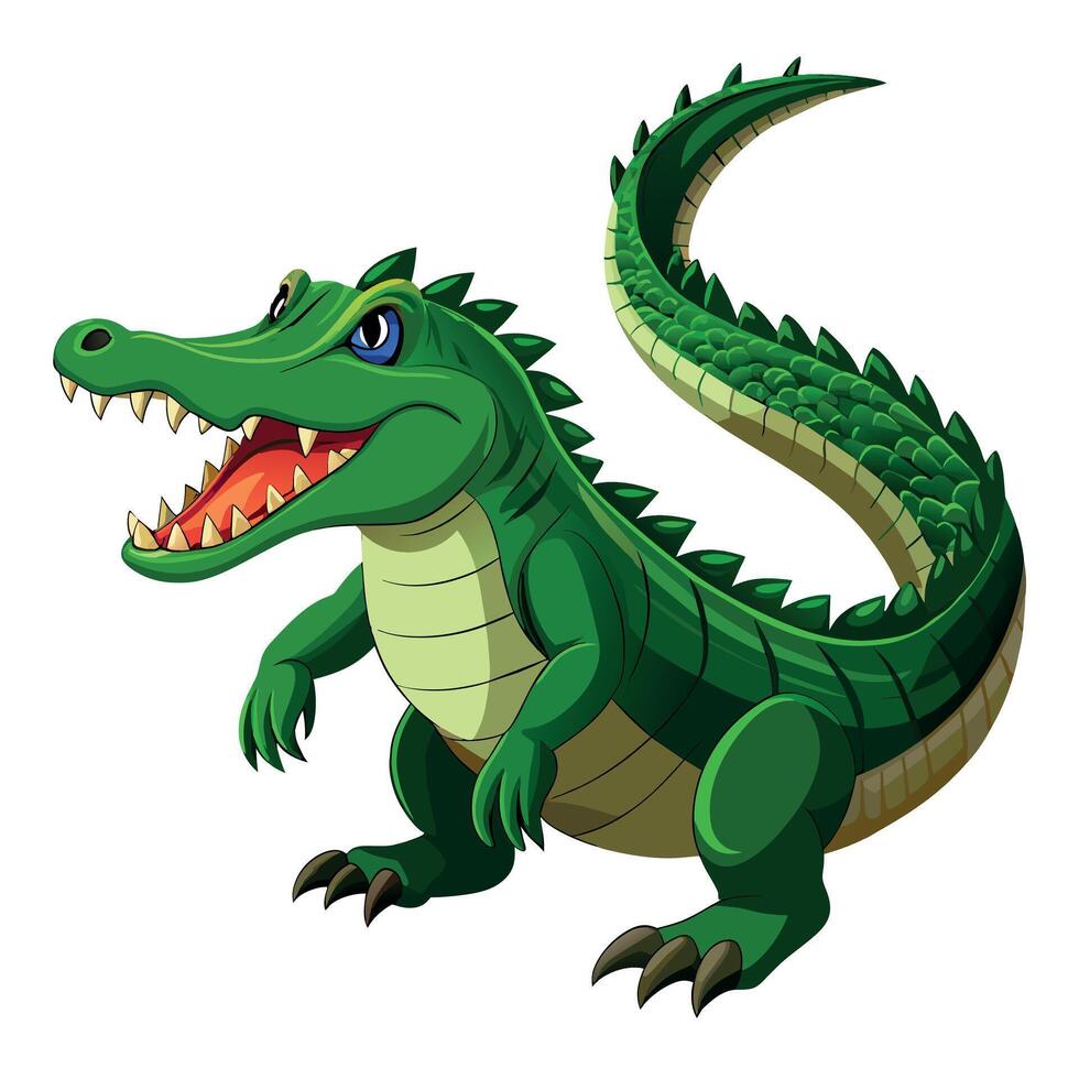 Alligator flat style illustration, carton pose 2d style vector
