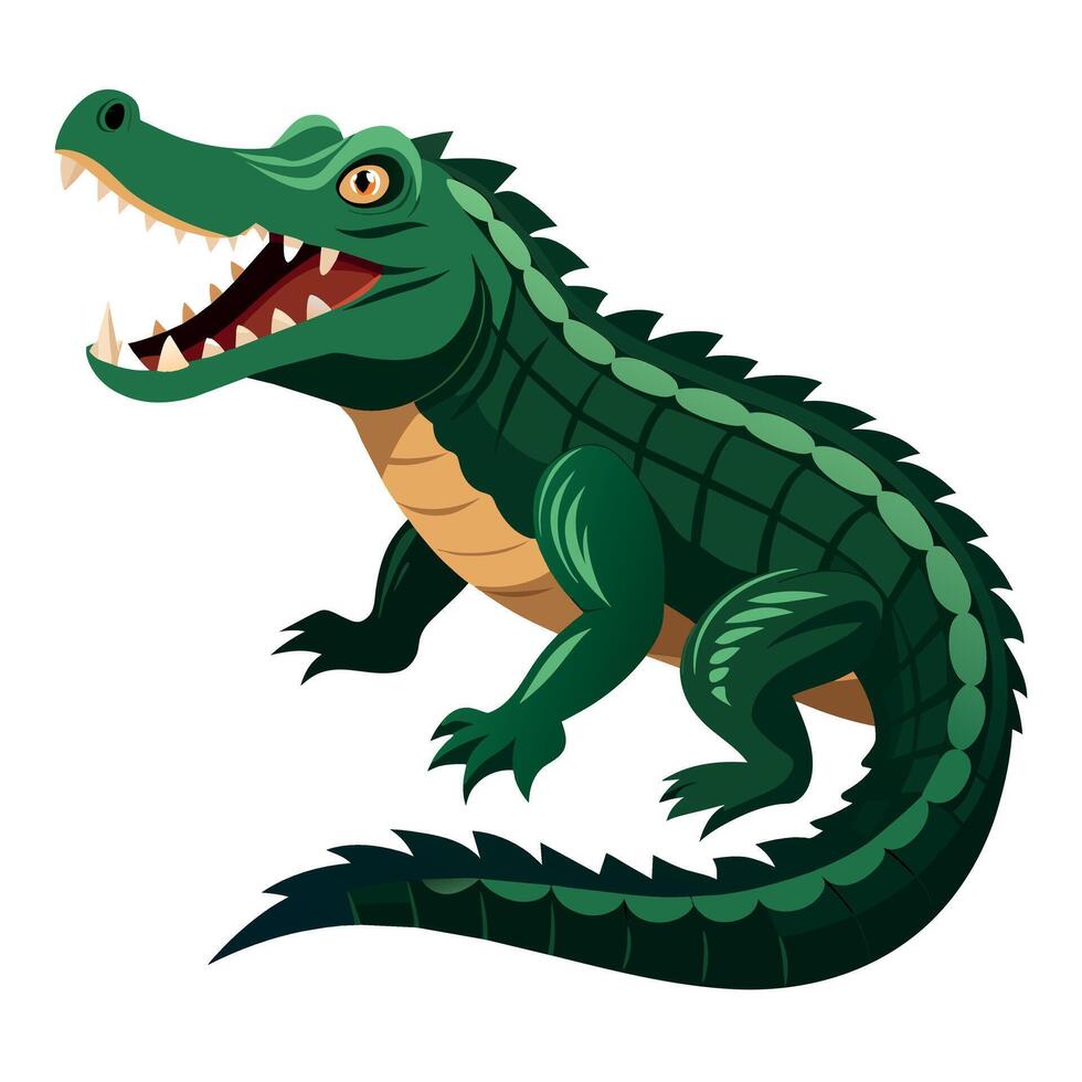 Alligator flat style illustration, carton pose 2d style vector