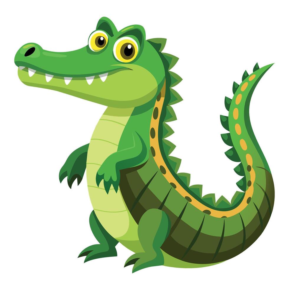 Alligator flat style illustration, carton pose 2d style vector