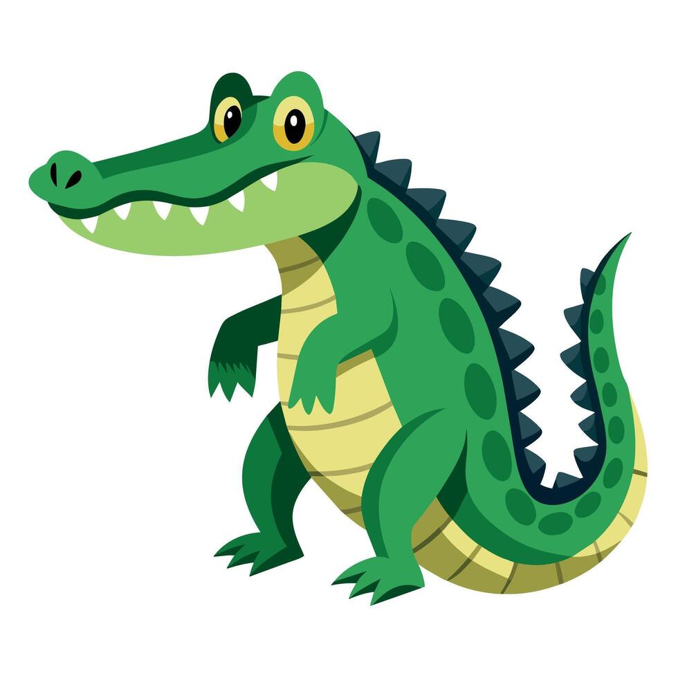 Alligator flat style illustration, carton pose 2d style vector