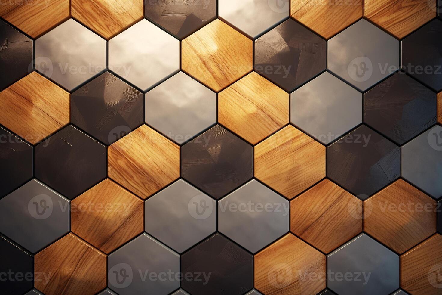 Hexagonal Wood Pattern Background, Geometric hexagon shapes wooden Background, hexagon 3d wood timber texture wall, photo