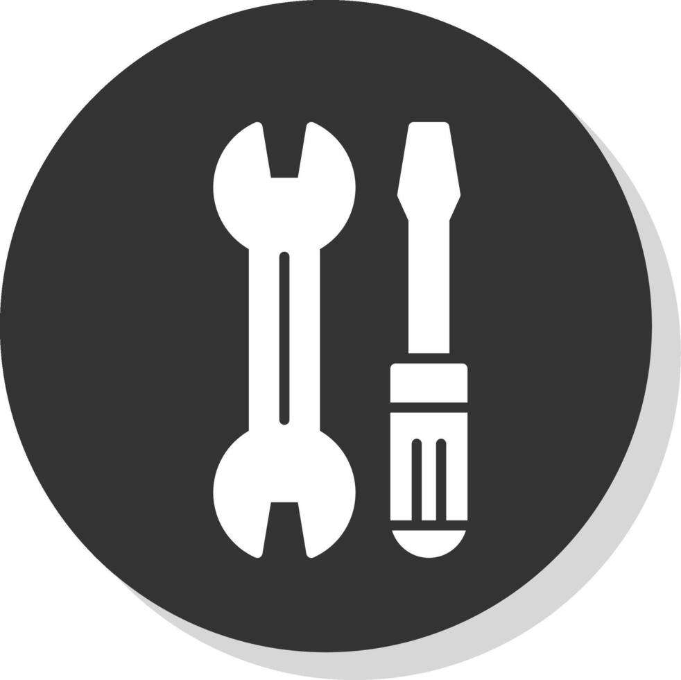 llave inglesa y tornillo conductor glifo sombra circulo icono diseño vector