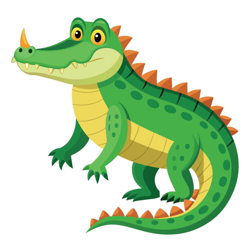 Alligator flat style illustration, carton pose 2d style vector