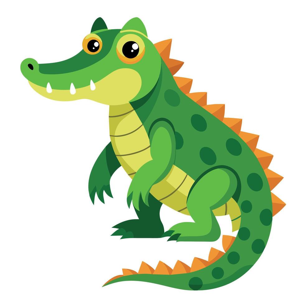 Alligator flat style illustration, carton pose 2d style vector