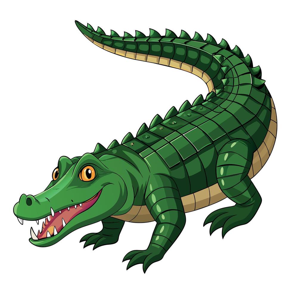 Alligator flat style illustration, carton pose 2d style vector