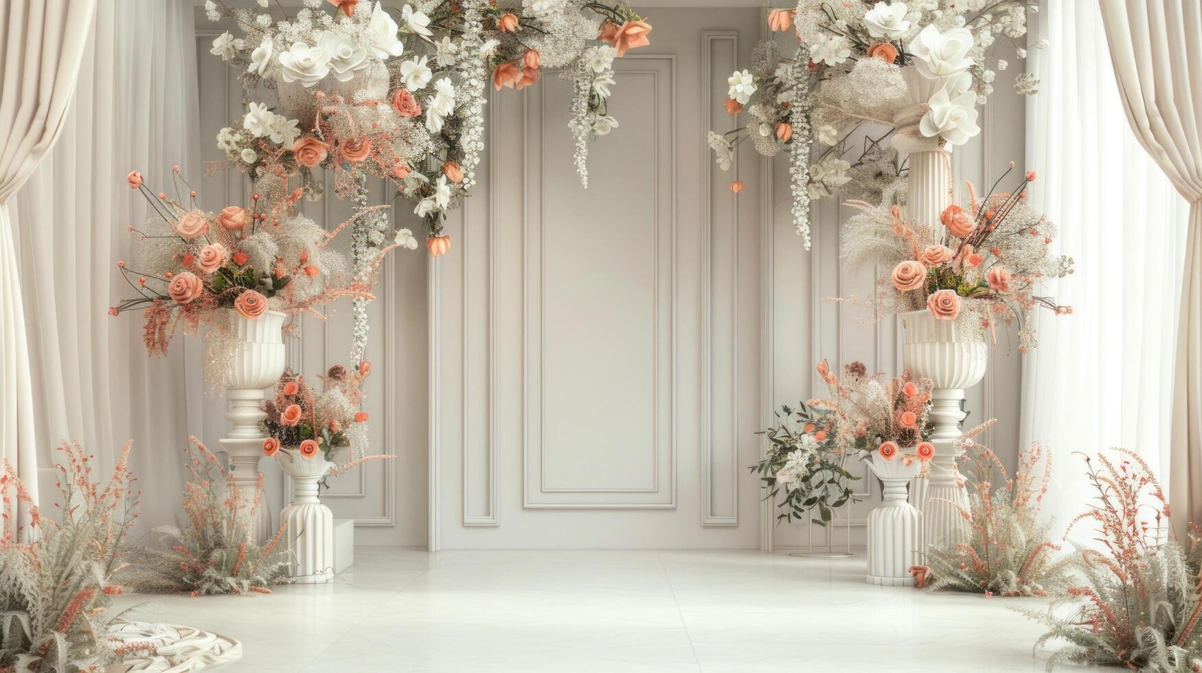 Wedding stage decoration background inside the building with elegant and beautiful flower decorations photo