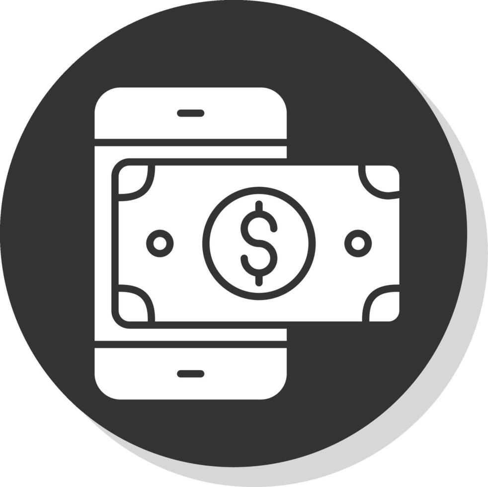 móvil dinero glifo sombra circulo icono diseño vector