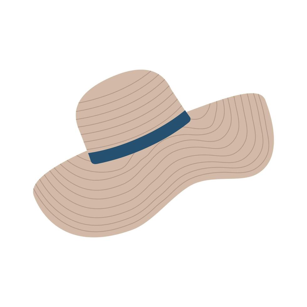 Sun hat for protection from the sun by the sea during the summer. Straw hat vector