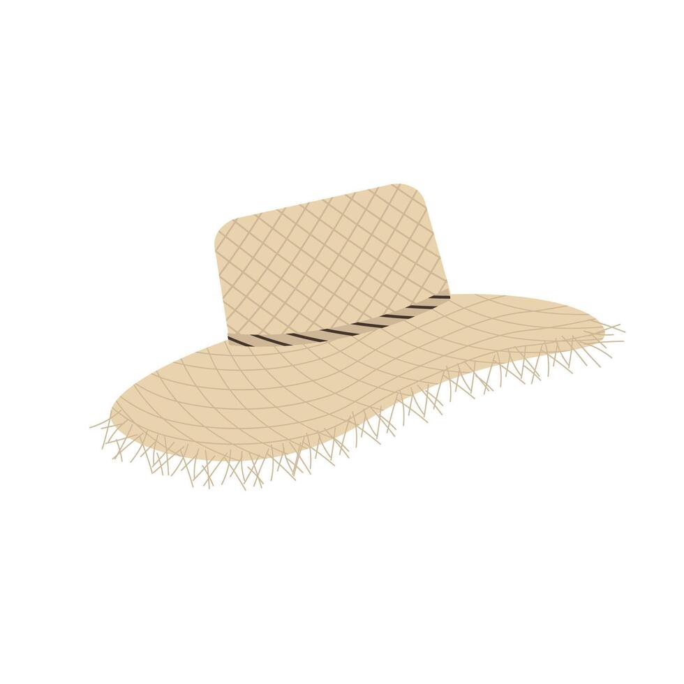 Beach hat for protection from the sun by the sea during the summer. Straw hat vector