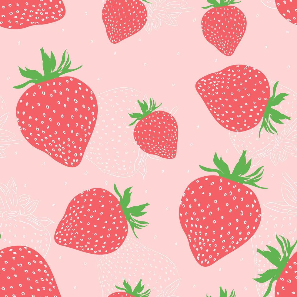 Seamless pattern of red strawberries, typography, textiles or packaging design vector