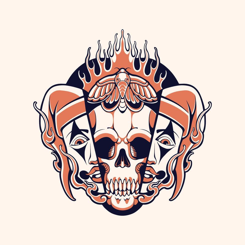 skull with flames and joker face vector