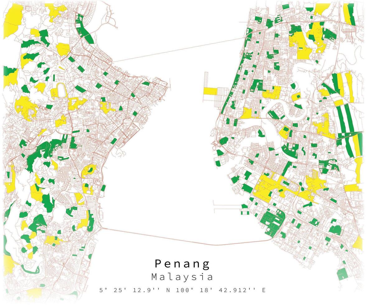 Penang, Malasia, ciudad centro, urbano detalle calles carreteras color mapa , elemento modelo imagen vector