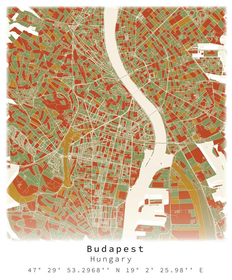 Budapest, Hungría, ciudad centro, urbano detalle calles carreteras color mapa , elemento modelo imagen vector