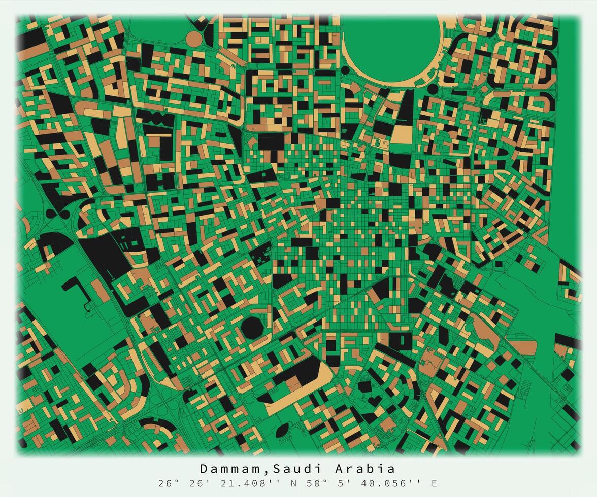 Dammam, Arabia Saudita Arabia, ciudad centro, urbano detalle calles carreteras color mapa , elemento modelo imagen vector