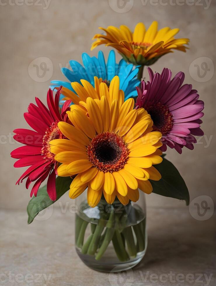 Bouquet of colorful gerberas in a glass vase photo