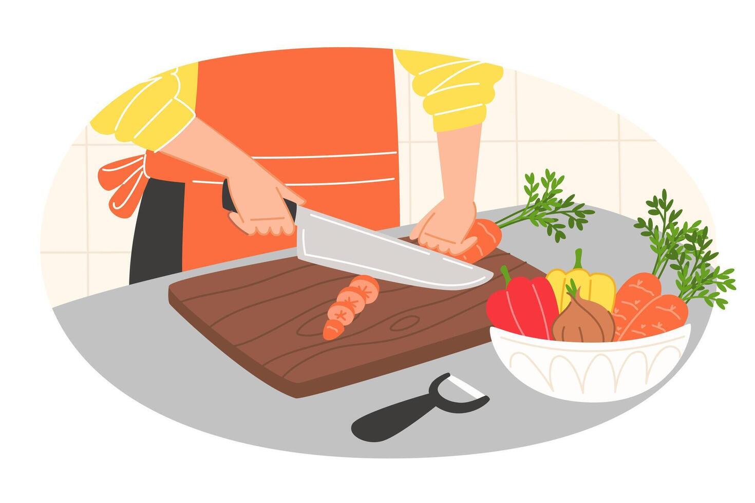 Person are cutting vegetables and preparing food vector